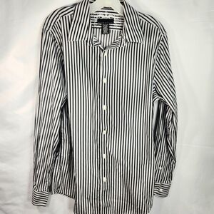 Attention NWOT Black Grey White Striped Button Down Shirt Size Medium 38-40